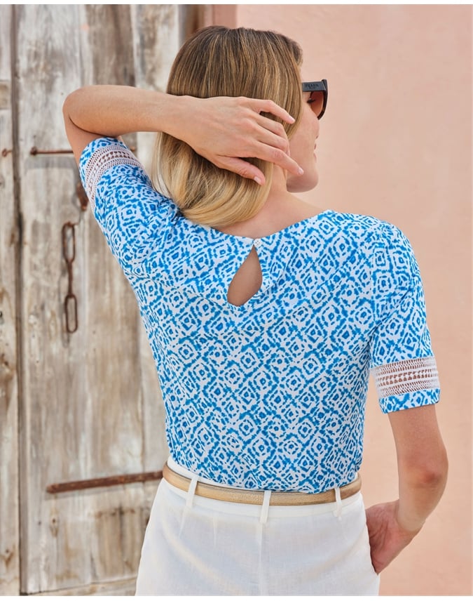 Printed Lace Trim Top