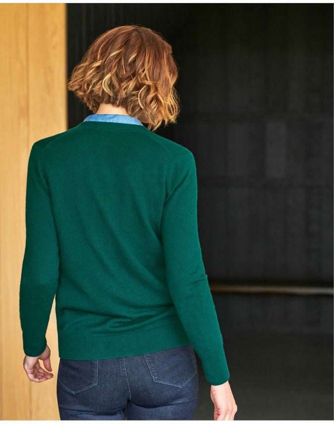 Forest Green | Cashmere V Neck Cardigan | Pure Collection