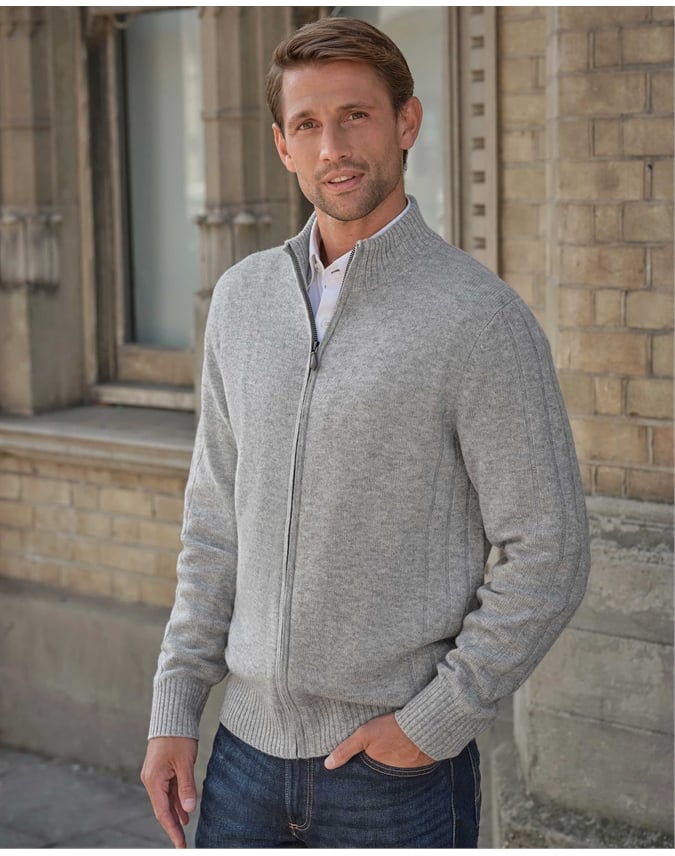 Wool Cashmere Ribbed Zip Through