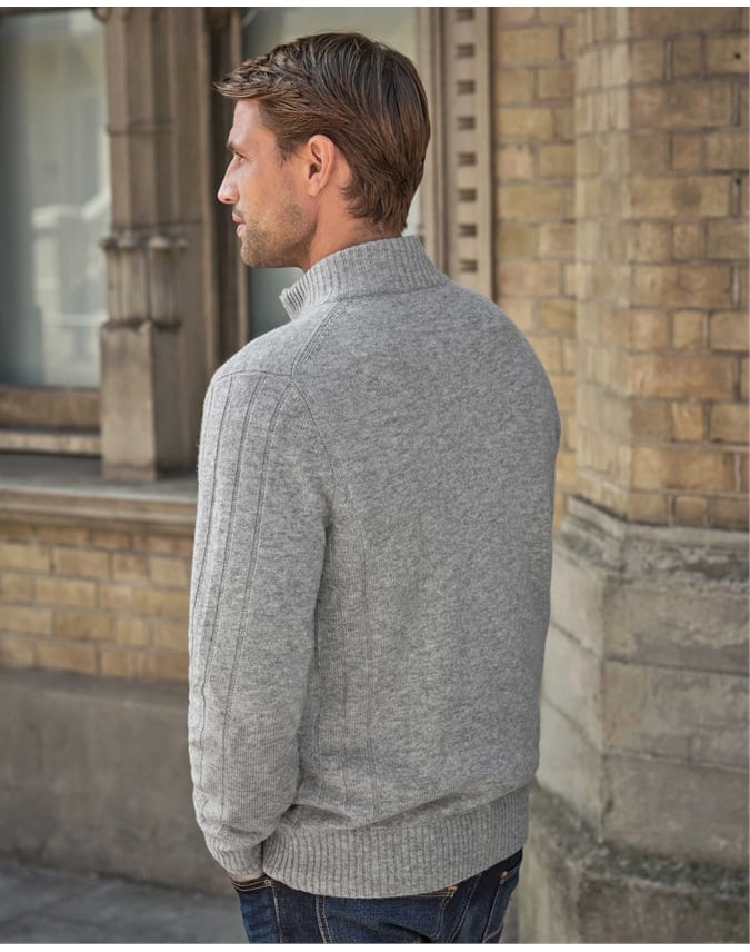 Wool Cashmere Ribbed Zip Through