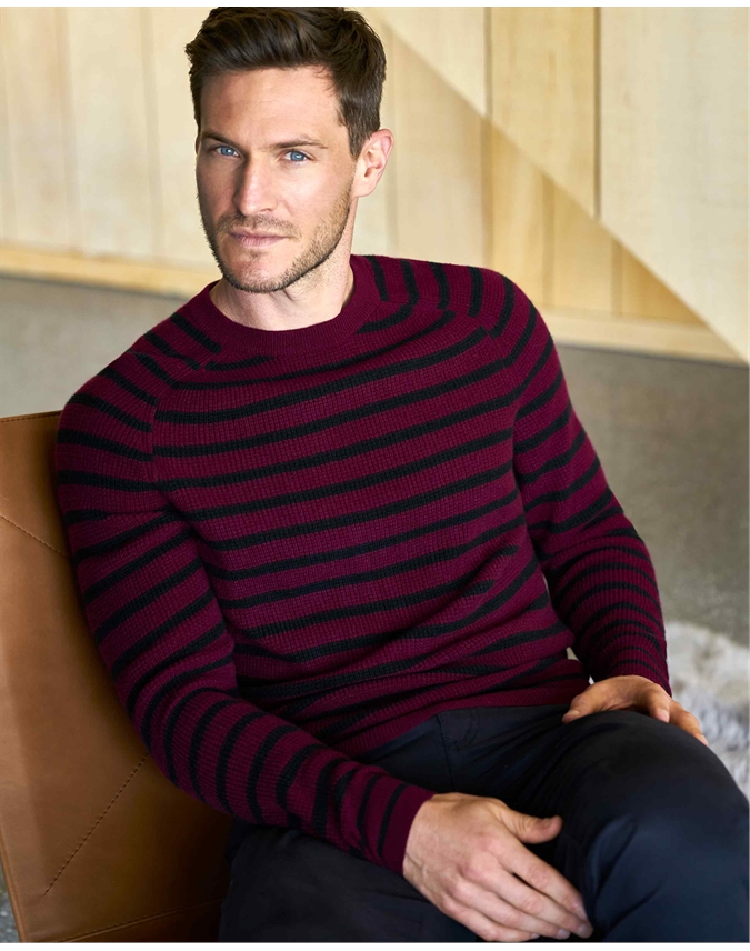 Mens Cashmere Merlot Striped Sweater