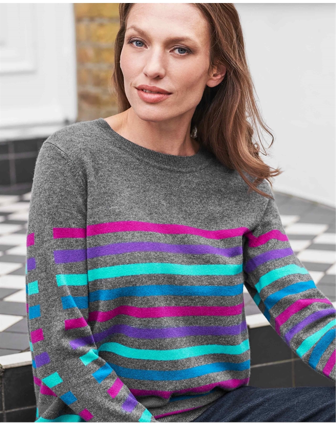 Cashmere Jewel Stripe Boyfriend Sweater