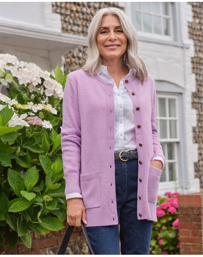Lambswool Ladies Crew Neck Cardigan