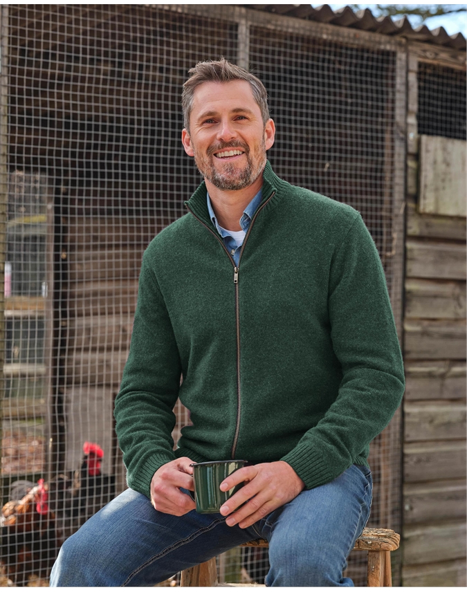 Mens Lambswool Lincoln Zipper Cardigan