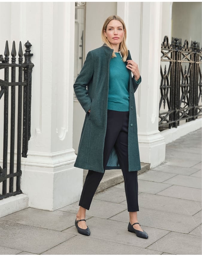 Boucle Textured Wool Funnel Neck Coat
