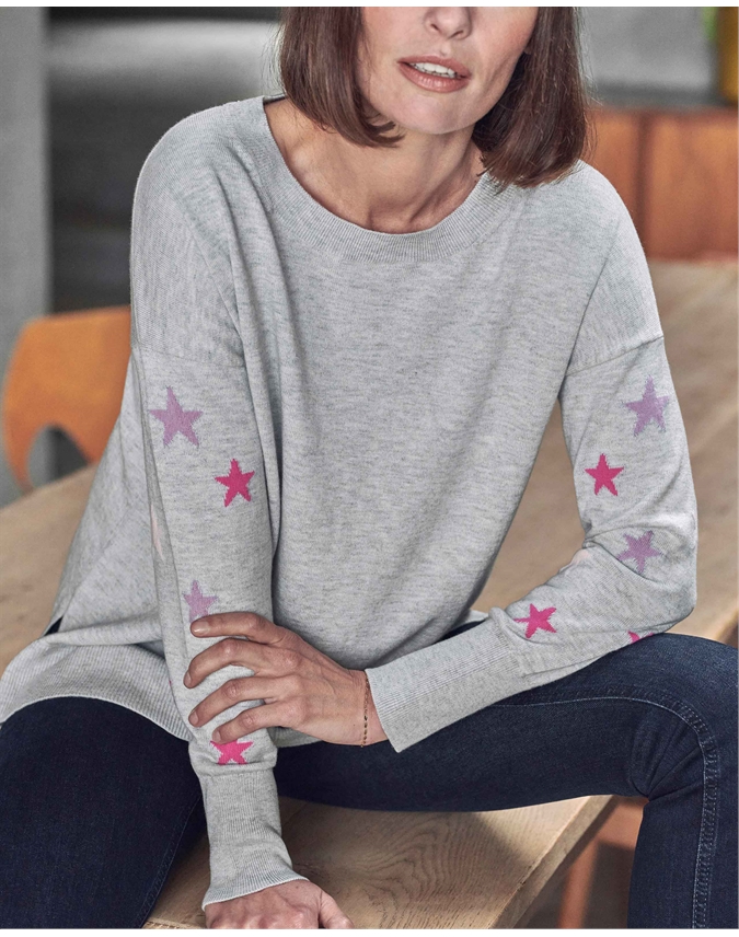 Wool Cotton Relaxed Star Sweater