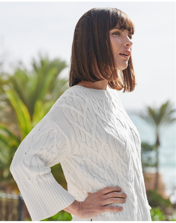 Cotton Cable Wide Sleeve Sweater