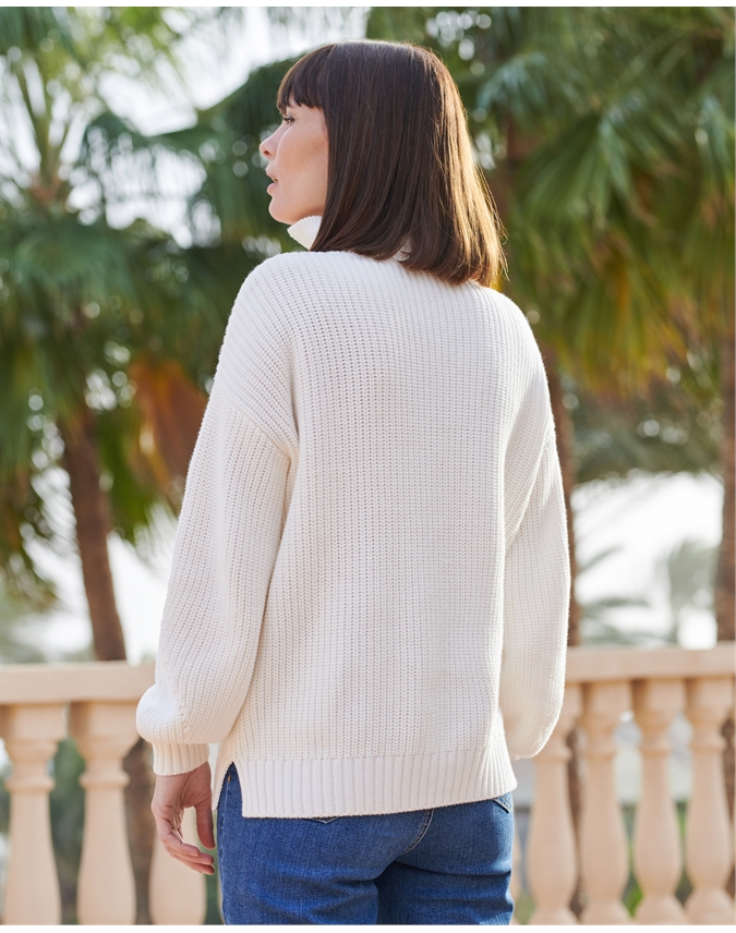 Cotton Zip Neck Ribbed Sweater