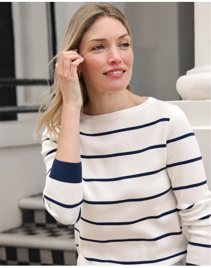 Cotton Wool Striped Bardot Sweater