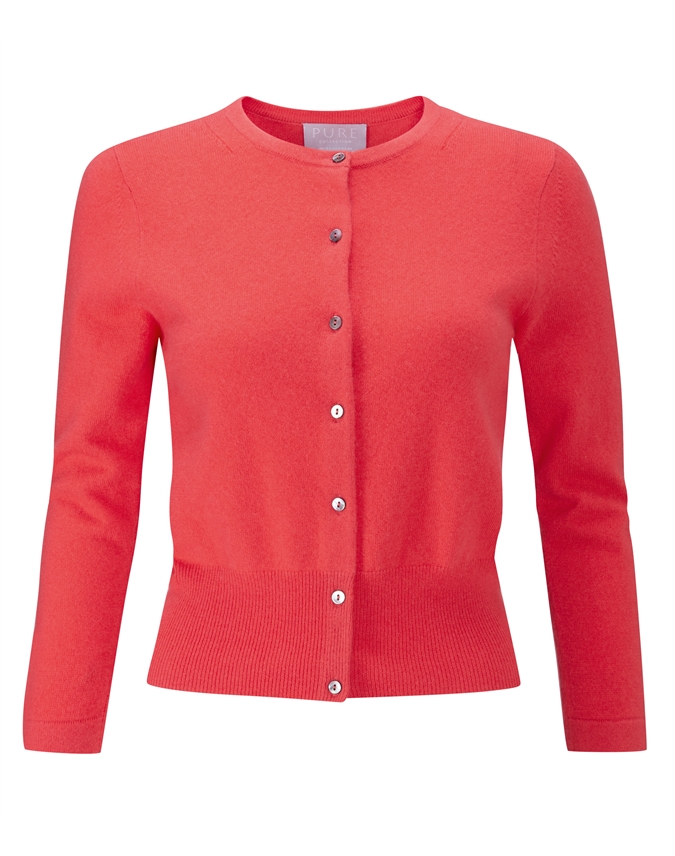 Rich Coral | Cashmere Cropped Cardigan | Pure Collection