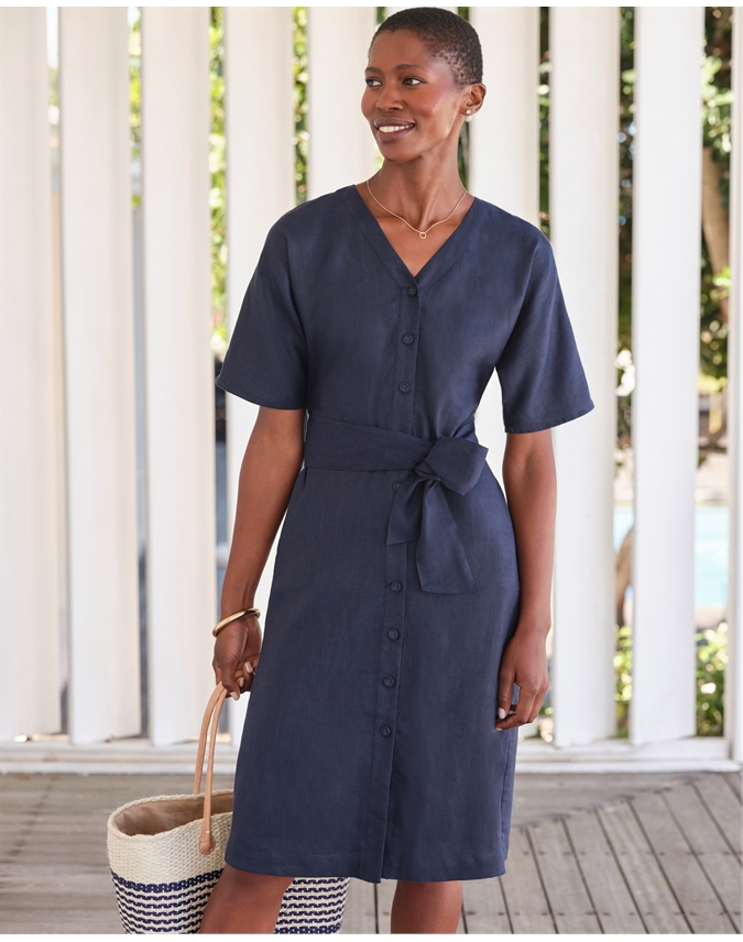Linen Button Through Midi Dress