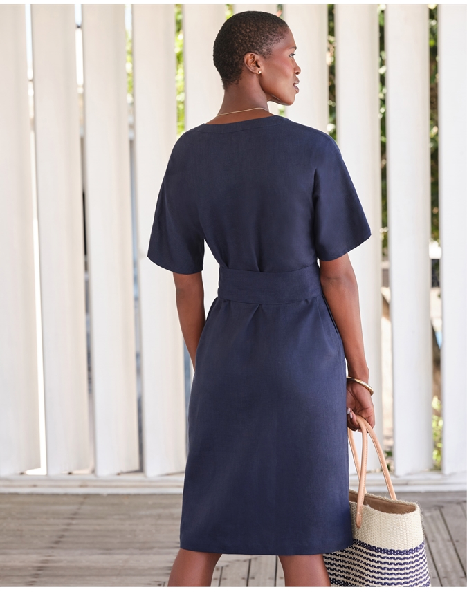 Linen Button Through Midi Dress