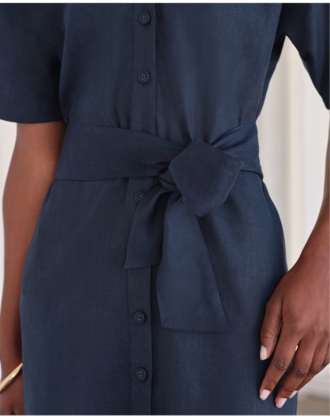 Linen Button Through Midi Dress