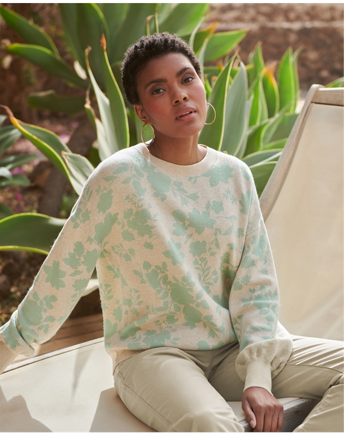 Cotton Cashmere Shadow Floral Sweater