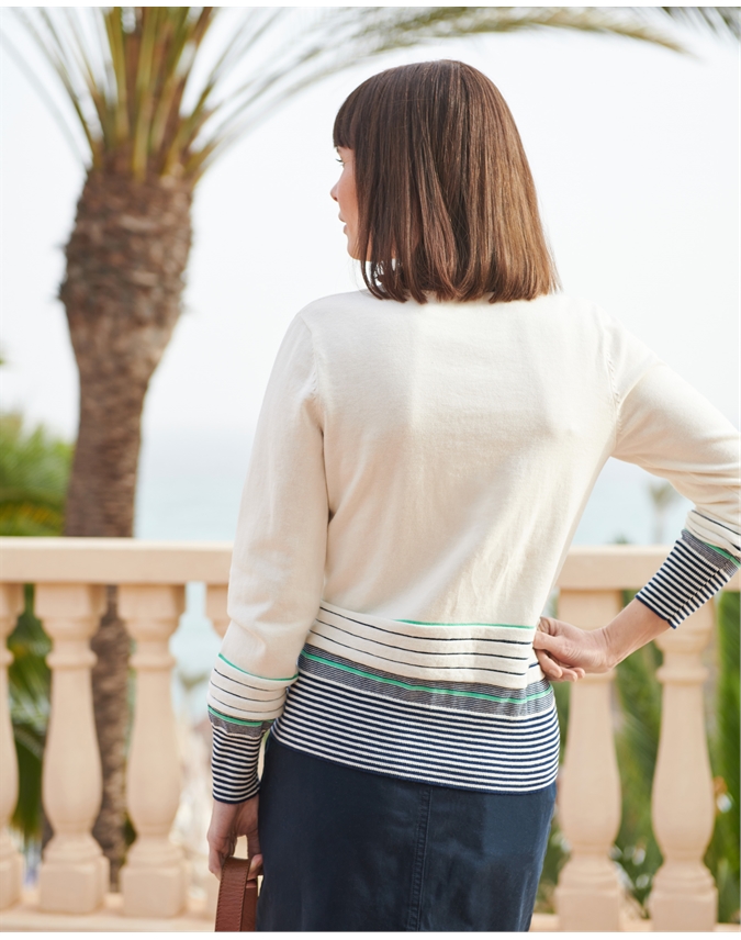 Organic Cotton V Neck Stripe Cardigan
