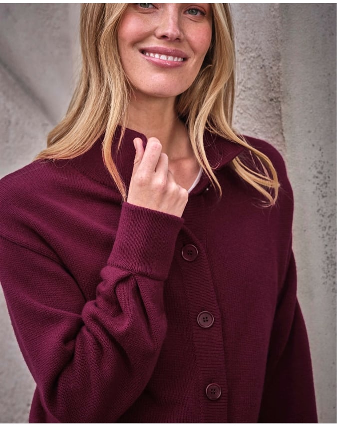Wool Cashmere Funnel Neck Cardigan