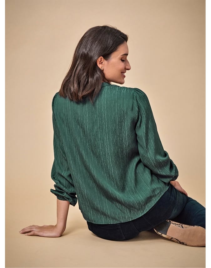 Notch Neck Lace Trim Blouse