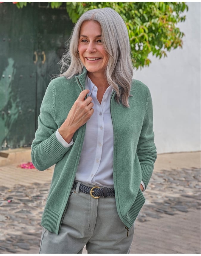 Lambswool Zip Thru Cardigan