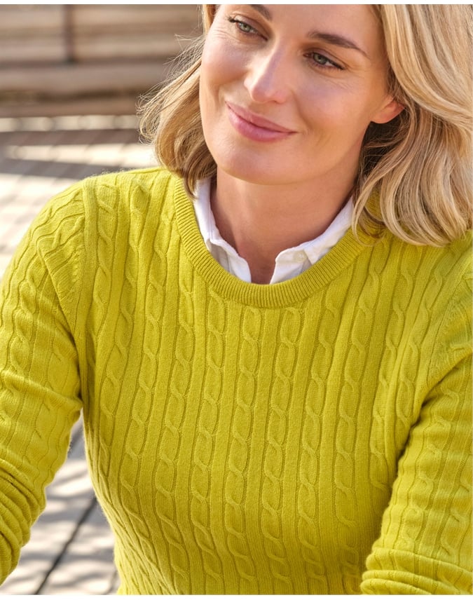 Cashmere Merino Cable Crew Neck Sweater