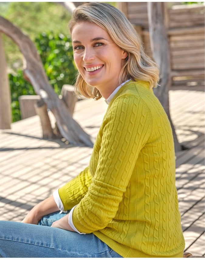 Cashmere Merino Cable Crew Neck Sweater