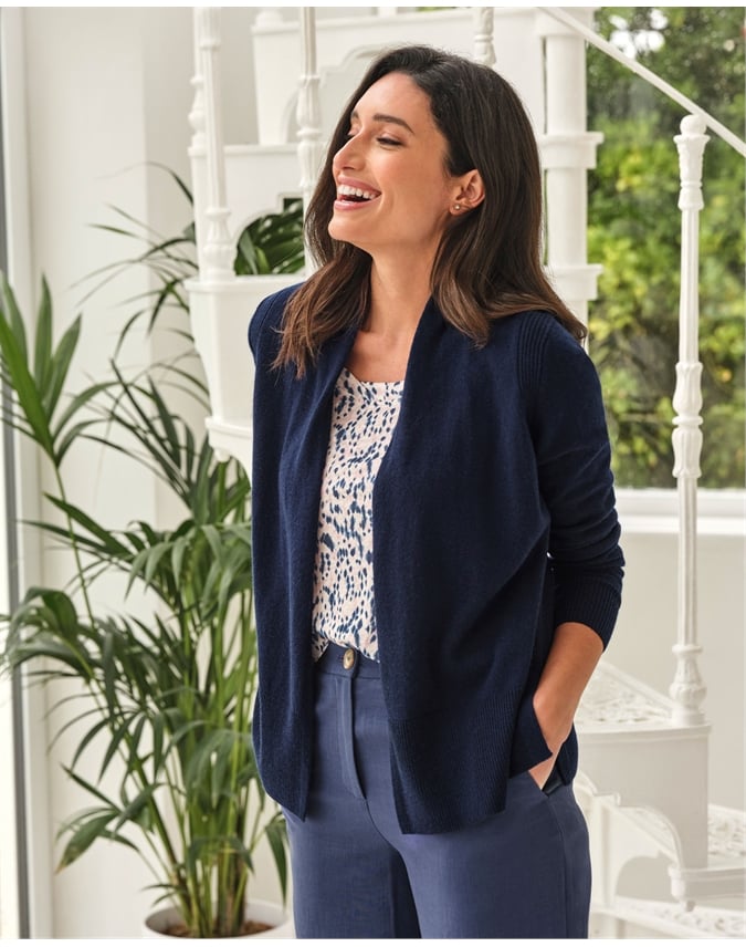 Navy Wool Cashmere Open Cardigan Pure Collection