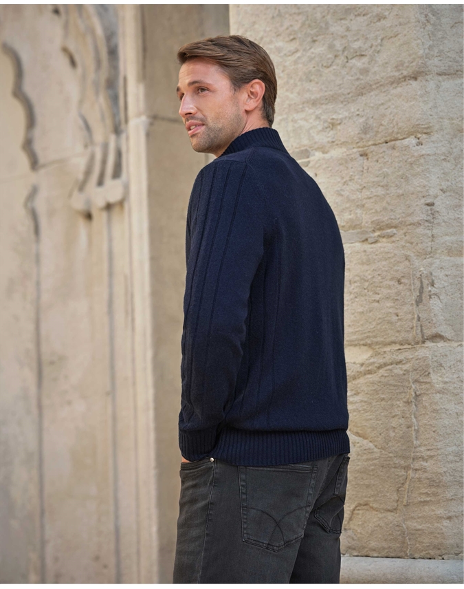 Wool Cashmere Ribbed Zip Through Cardigan