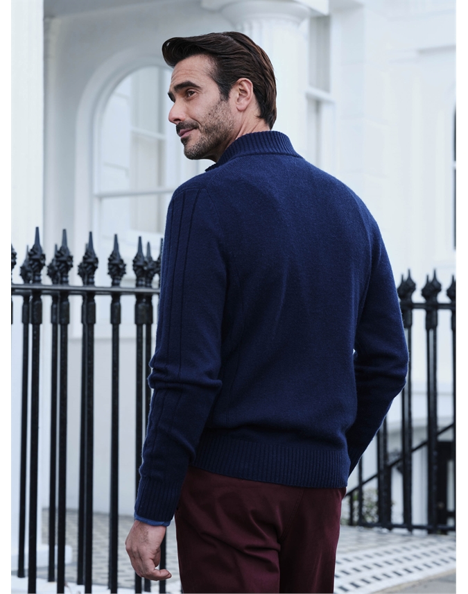 Wool Cashmere Ribbed Zip Through