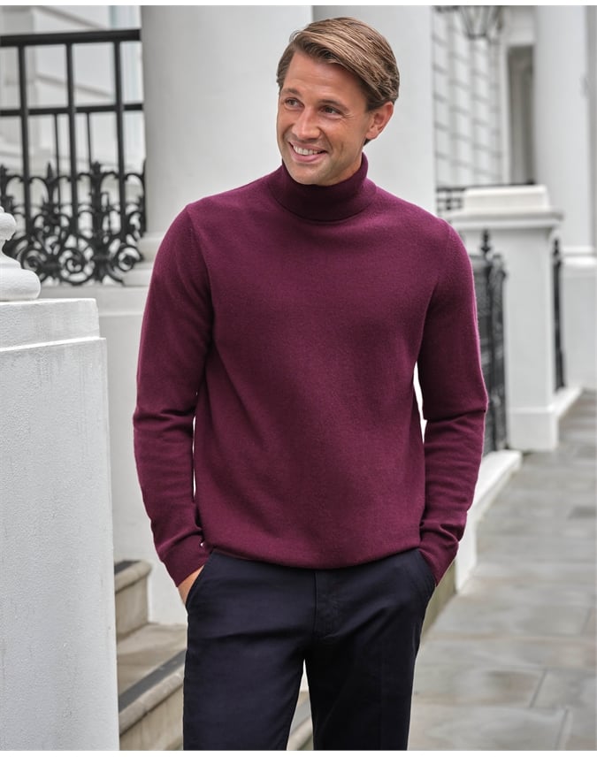 Aubergine Mens Cashmere Roll Neck Sweater Pure Collection