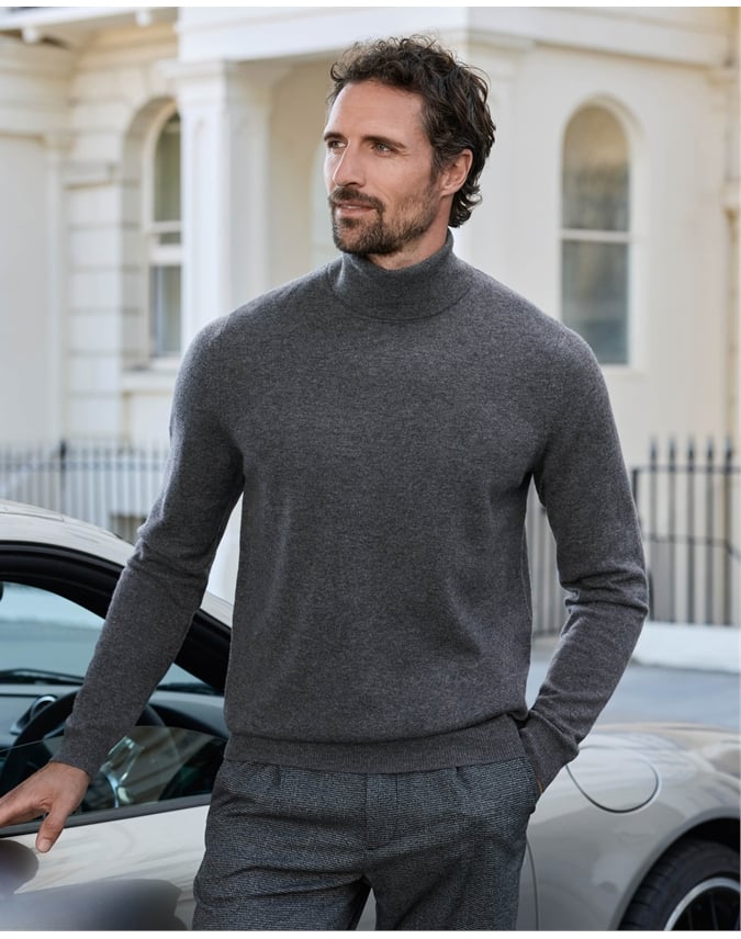 Mens Cashmere Roll Neck Sweater