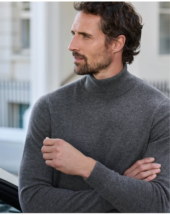 Mens Cashmere Roll Neck Sweater