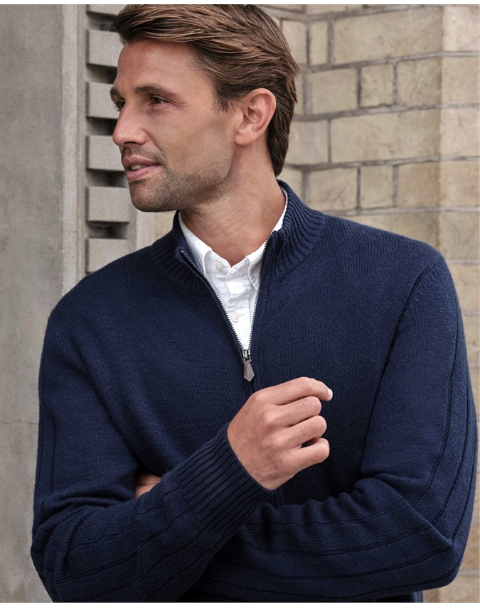 Wool Cashmere Ribbed Zip Through
