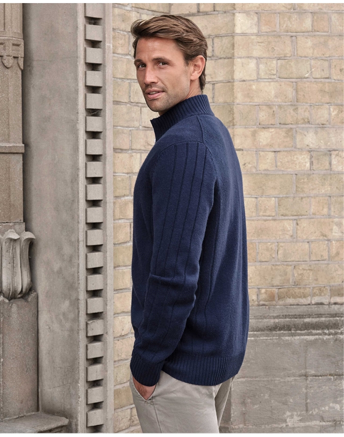 Wool Cashmere Ribbed Zip Through
