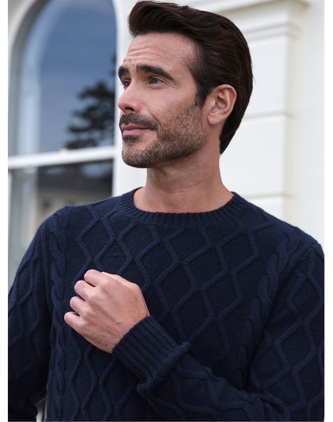 Wool Cashmere Cable Crew Neck Sweater
