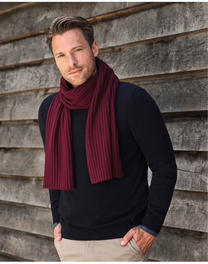 Merlot | Mens Cashmere Ribbed Scarf | Pure