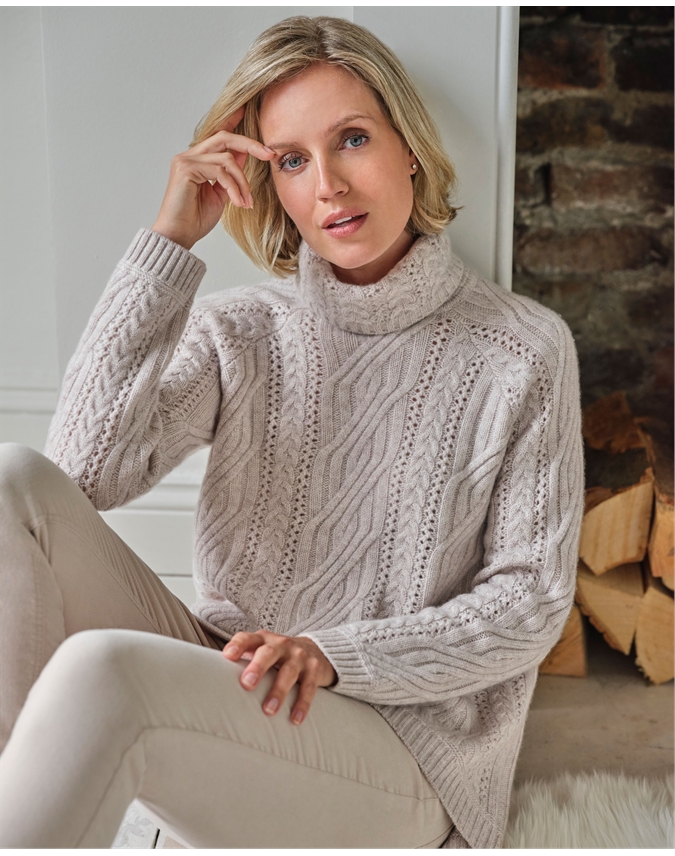Luxe Cable Roll Neck Sweater
