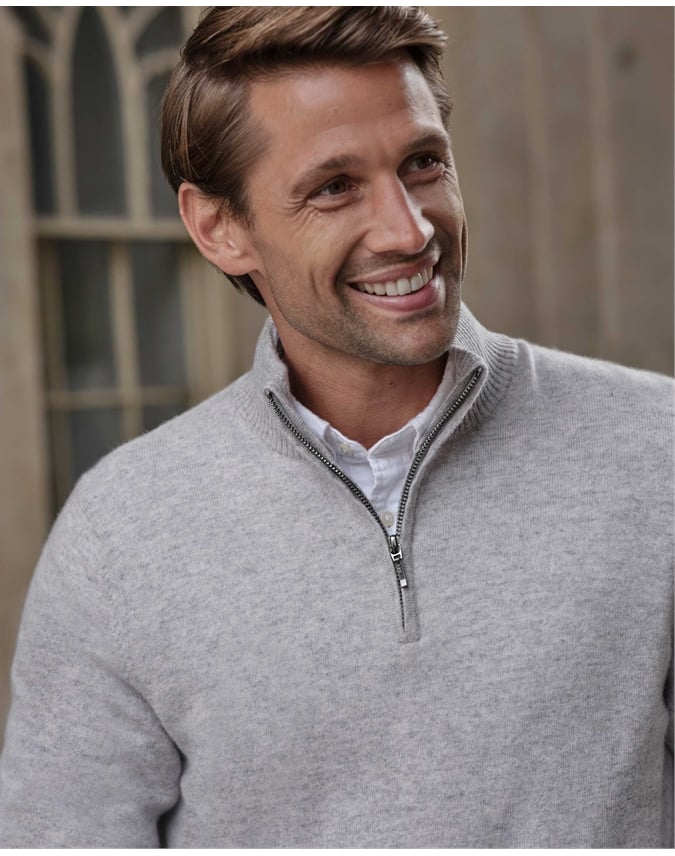 Mens Cashmere Zip Neck Sweater