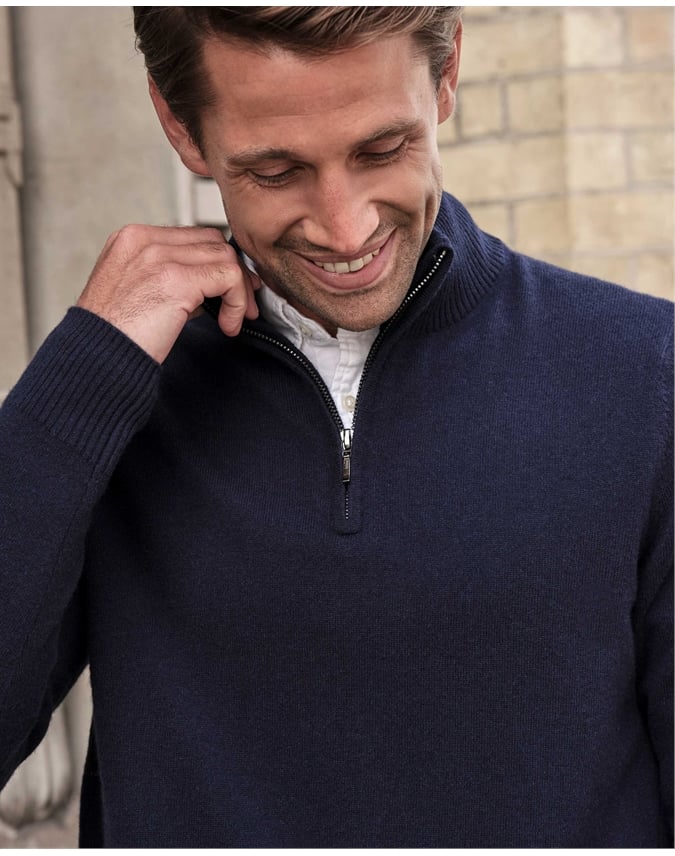 Mens Cashmere Zip Neck Sweater