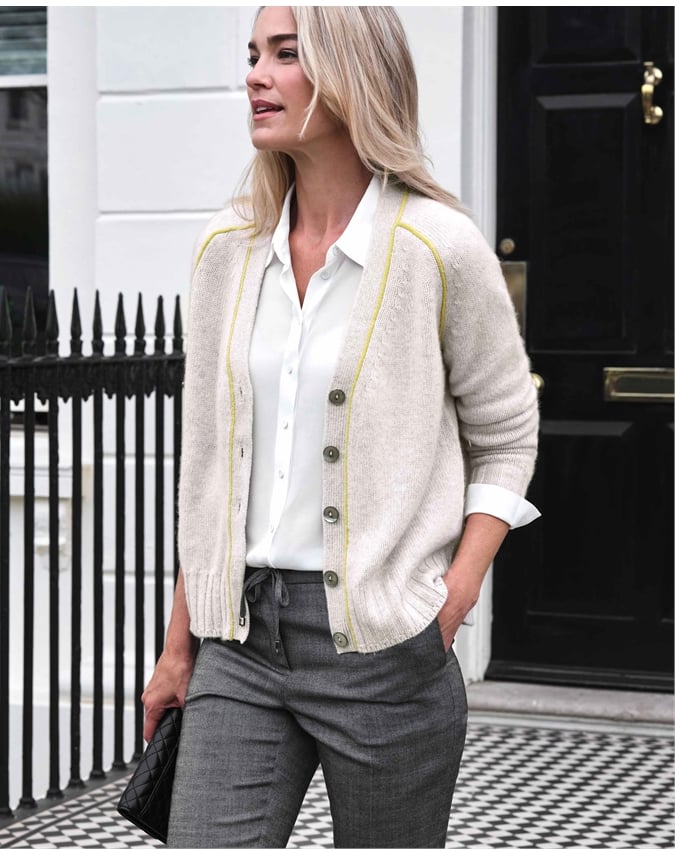 Cashmere Tipped V Neck Cardigan