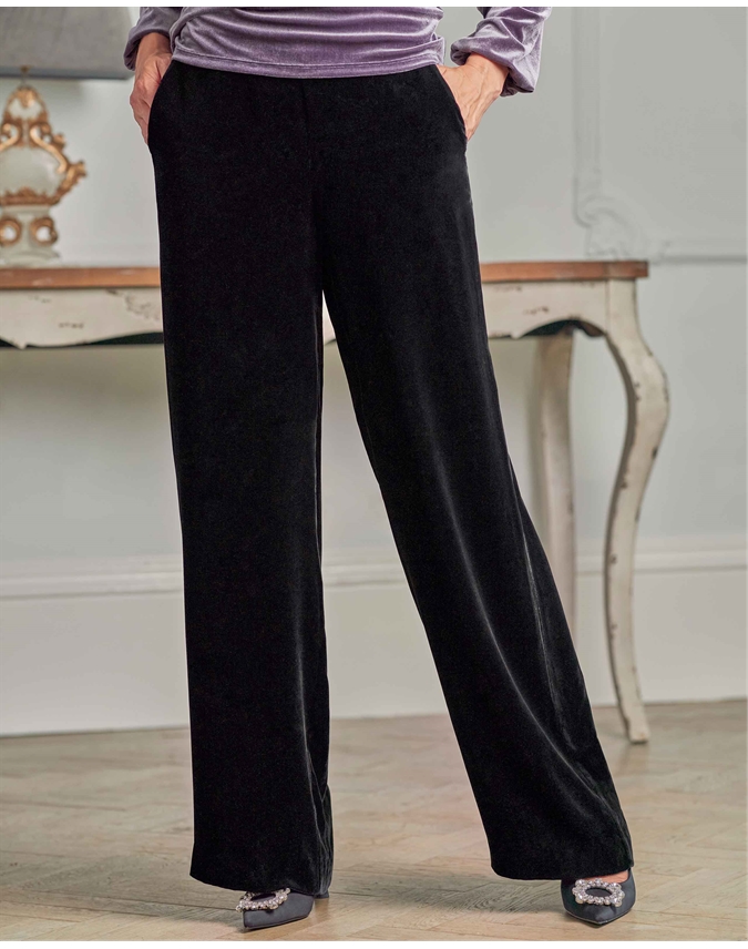 Black Velvet High Waist Wide Leg Trousers | New Look