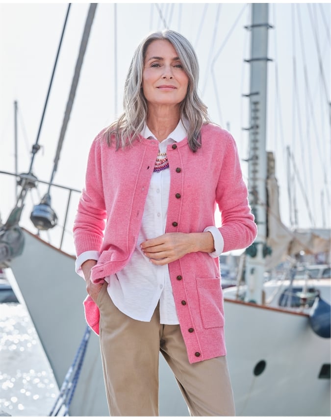 Lambswool Ladies Crew Neck Cardigan