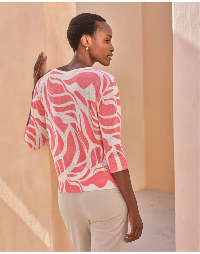 Linen Leaf Print Sweater