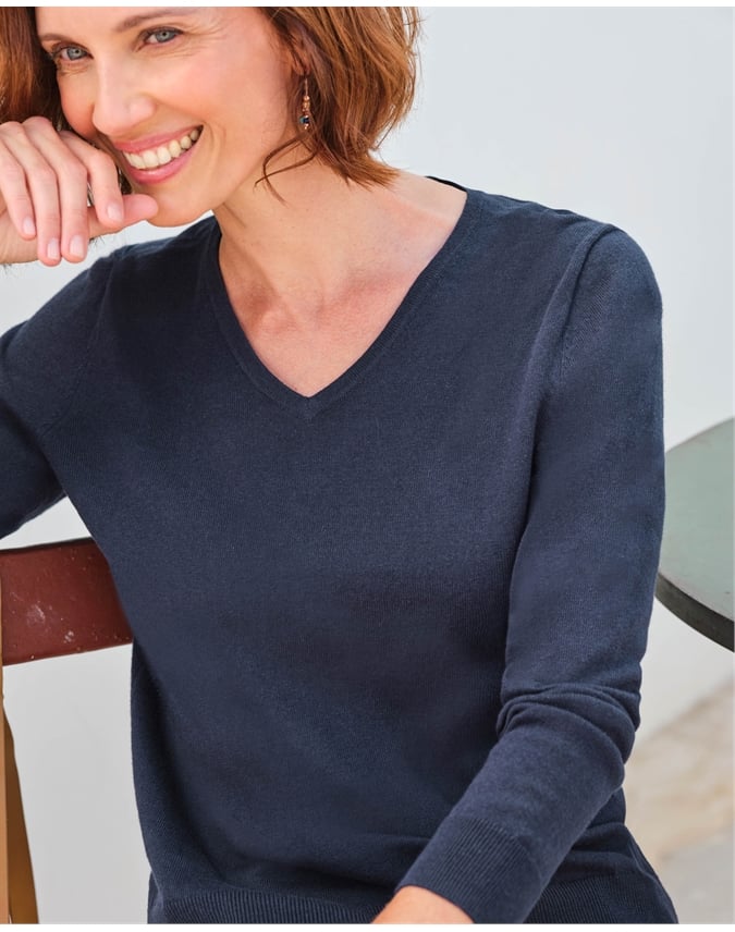 Cotton & Cashmere V Neck Sweater