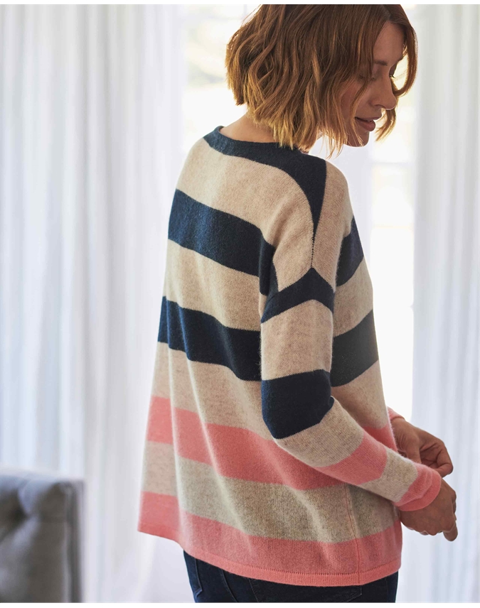 Gassato Cashmere Relaxed Coral Stripe Sweater
