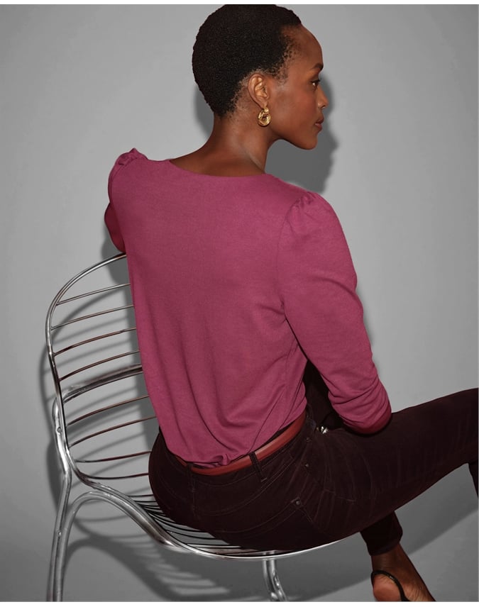 Plain Button Shoulder Top