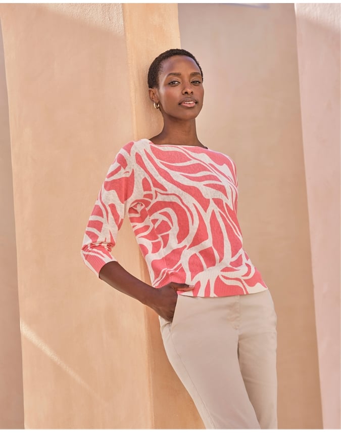 Linen Leaf Print Sweater