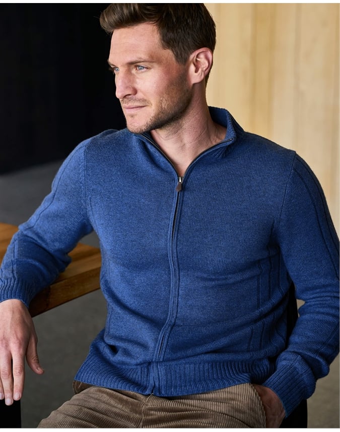 Wool Cashmere Ribbed Zip Through