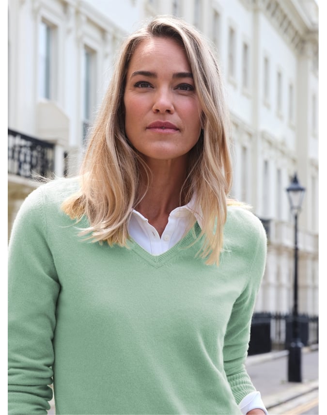 Soft Sage, Cashmere V Neck Sweater