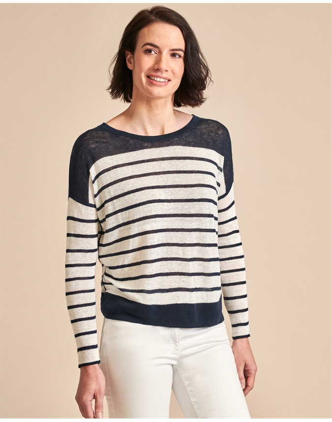 Navy/White Stripe | Knitted Linen Sweater | Pure Collection