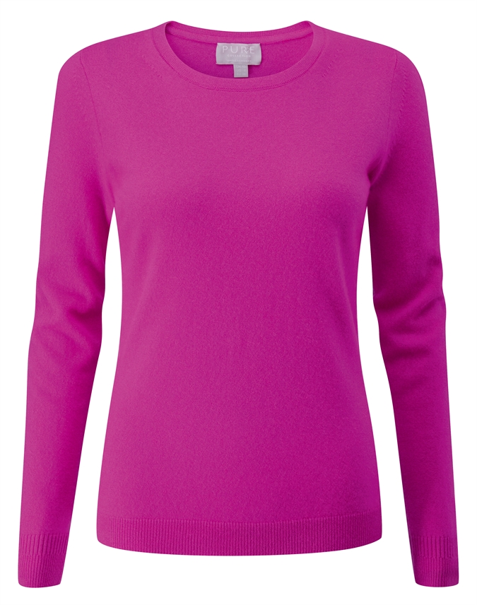 Vivid Magenta | Cashmere Slim Fit Crew Neck Sweater | Pure Collection