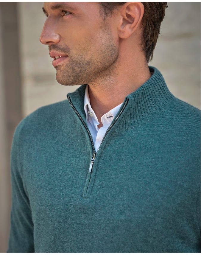 Mens Cashmere Zip Neck Sweater